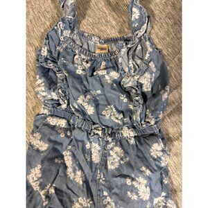 Vintage Oshkosh Girls Floral Jumper Jumpsuit Size 18M 18 Months Blue Ruffles